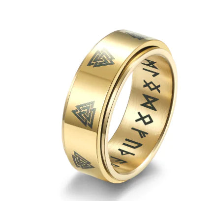 Valknut Rune Spinner Ring – Stainless Steel Viking Band (Gold or Silver)