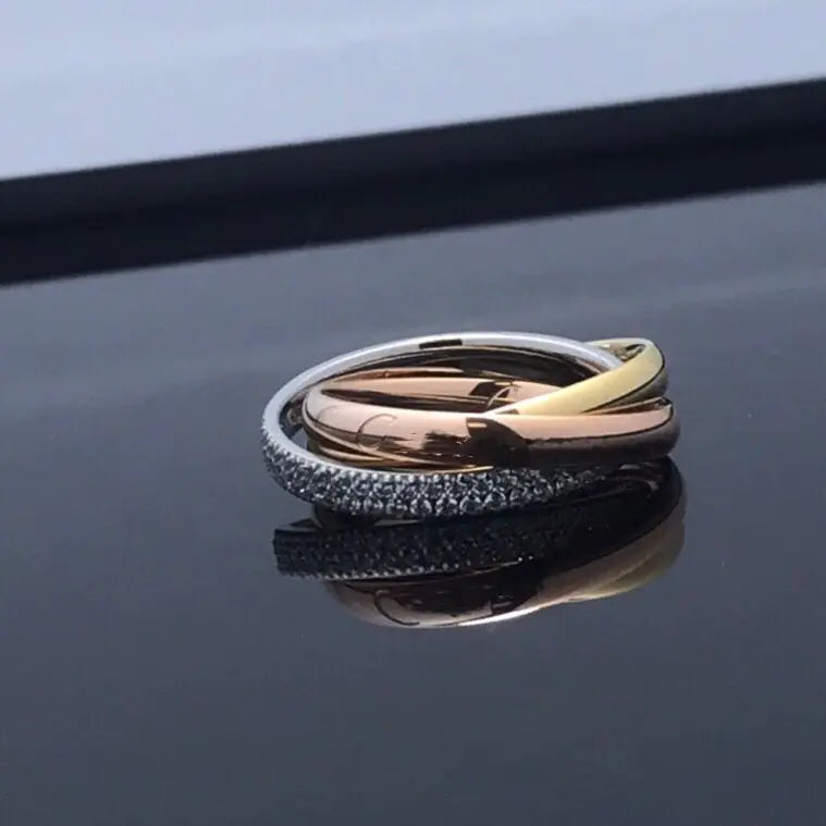 Trinity Interlocking Ring – Three-Tone Stainless Steel (Gold, Rose & Silver)